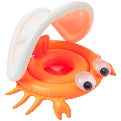 Sonny the Sea Creature Baby Float in neon orange with white canopy and googly eyes