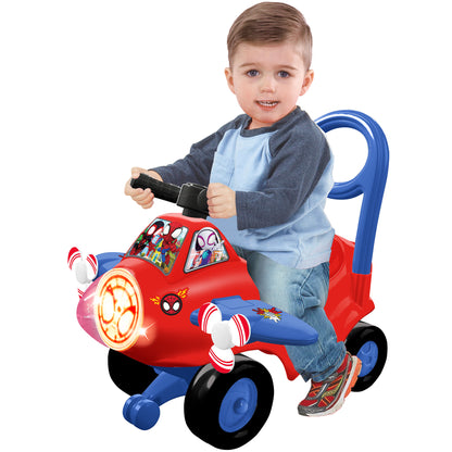 Activity Plane Ride-On Spidey red and blue toy with lights and steering wheel