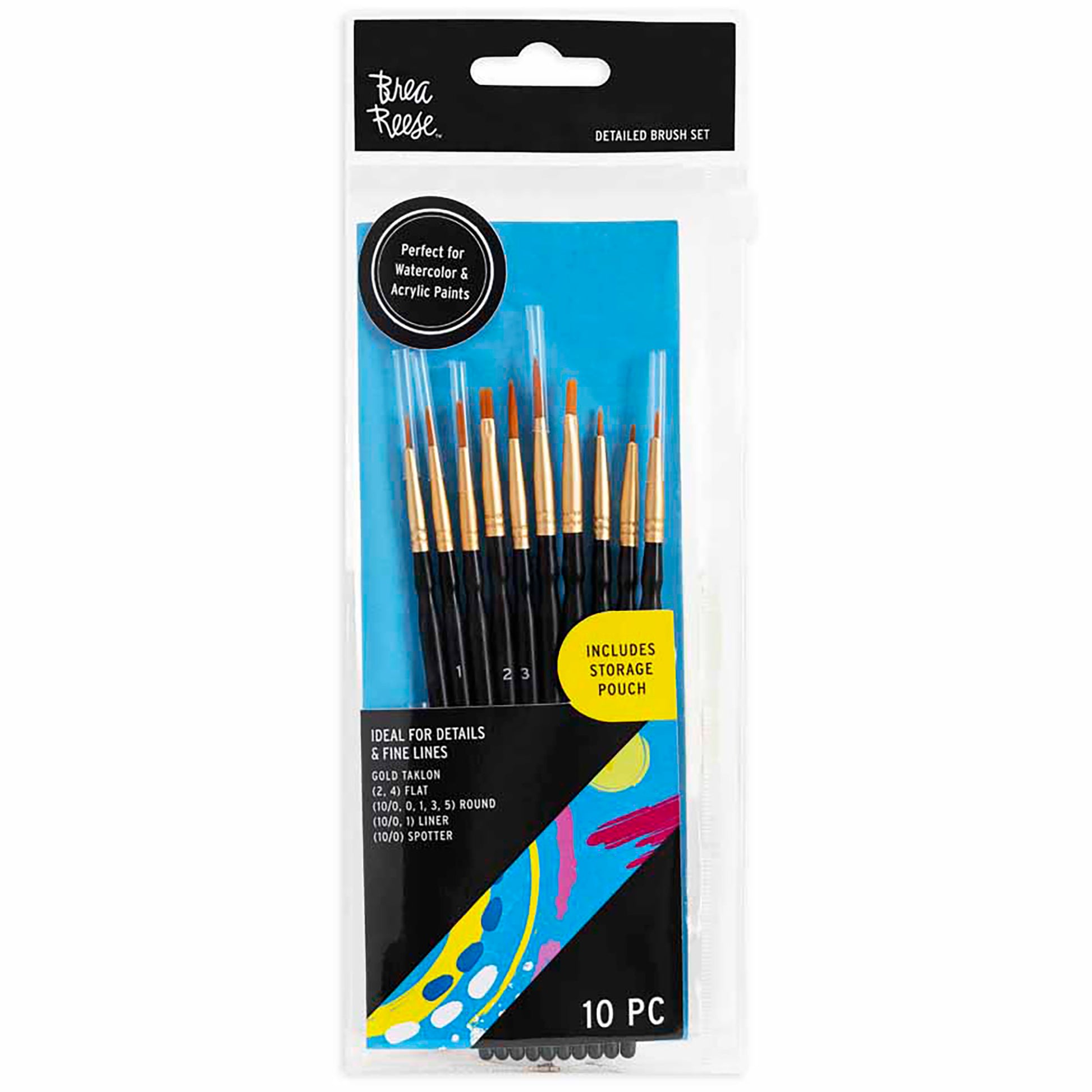Brea Reese 10pc Detailed Brush Set with gold taklon bristles and storage pouch