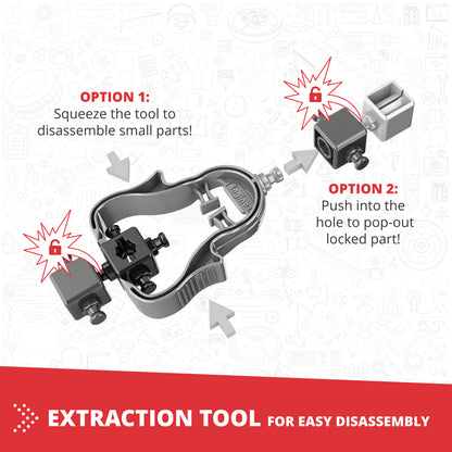 Engino Creative Builder 10-In-1 Vehicles Set extraction tool showing two disassembly methods for small parts