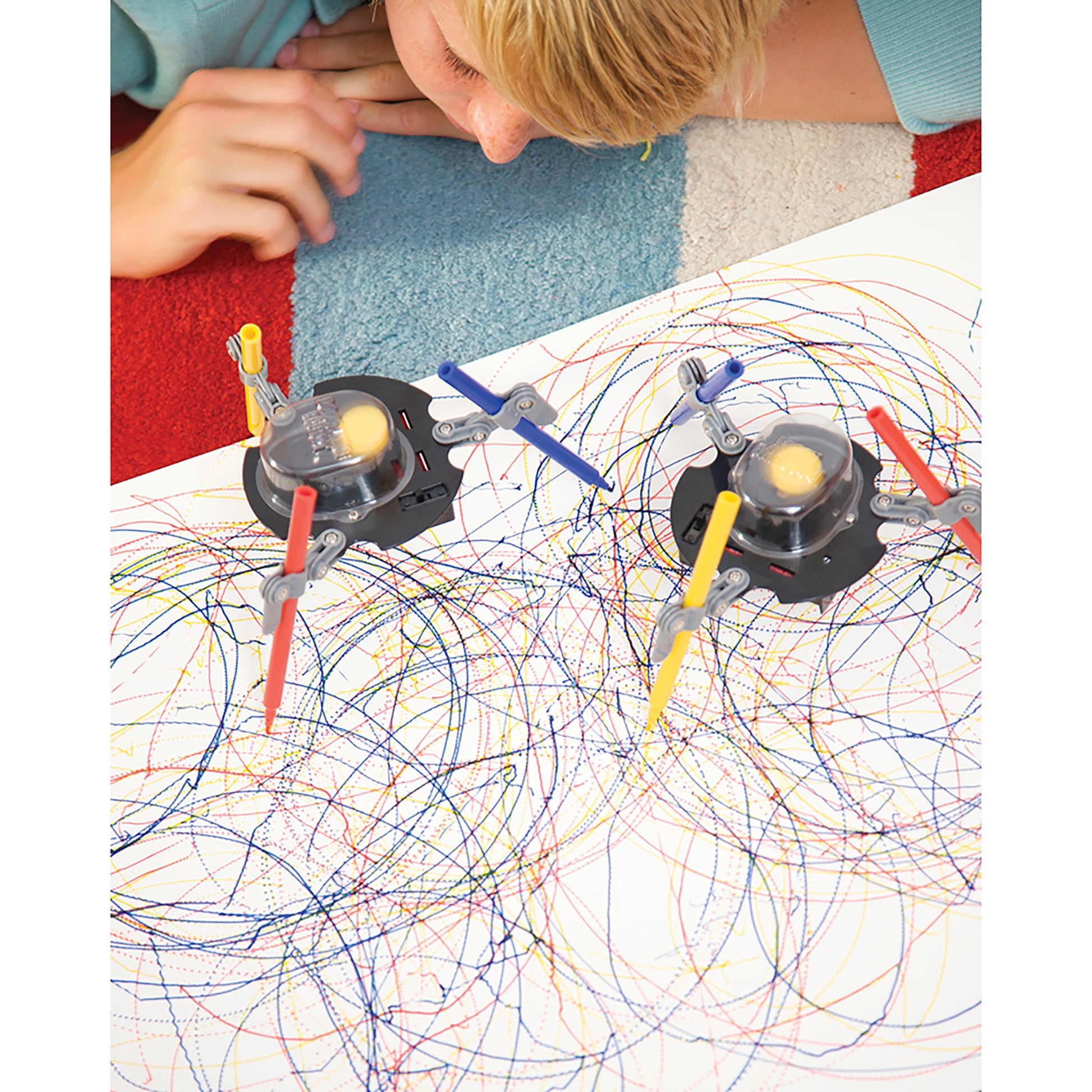 KidzRobotix Doodling Robot with colorful markers creating abstract art