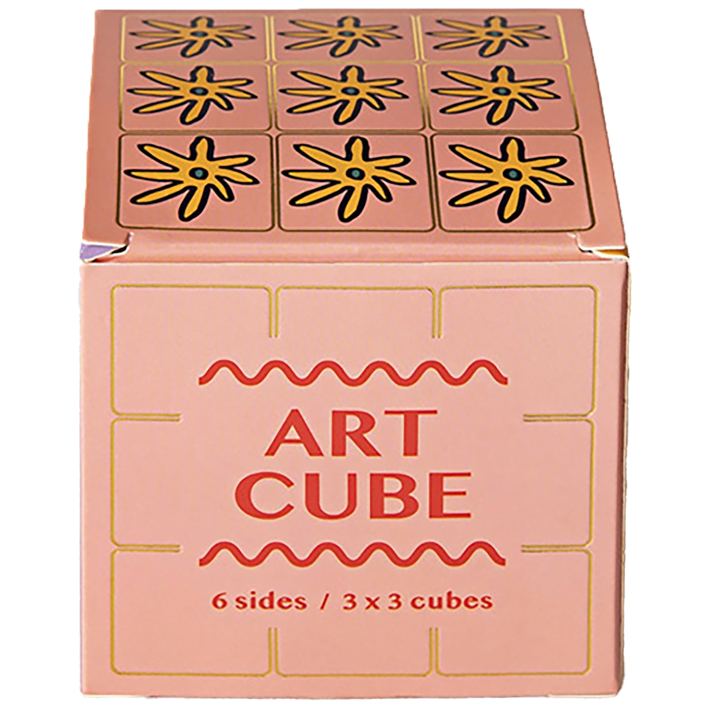 JOS Art Cube Flower Pop - 3x3 pink cube puzzle toy with yellow flower designs