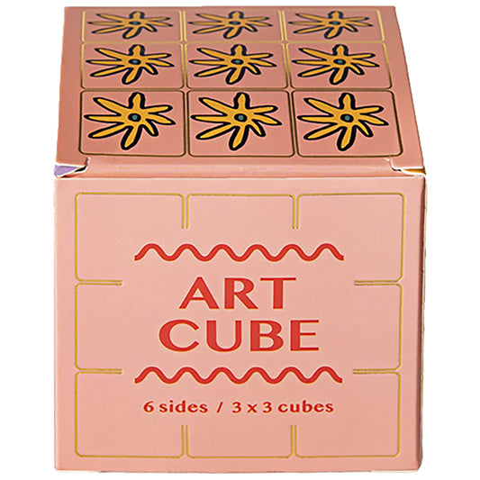 JOS Art Cube Flower Pop - 3x3 pink cube puzzle toy with yellow flower designs