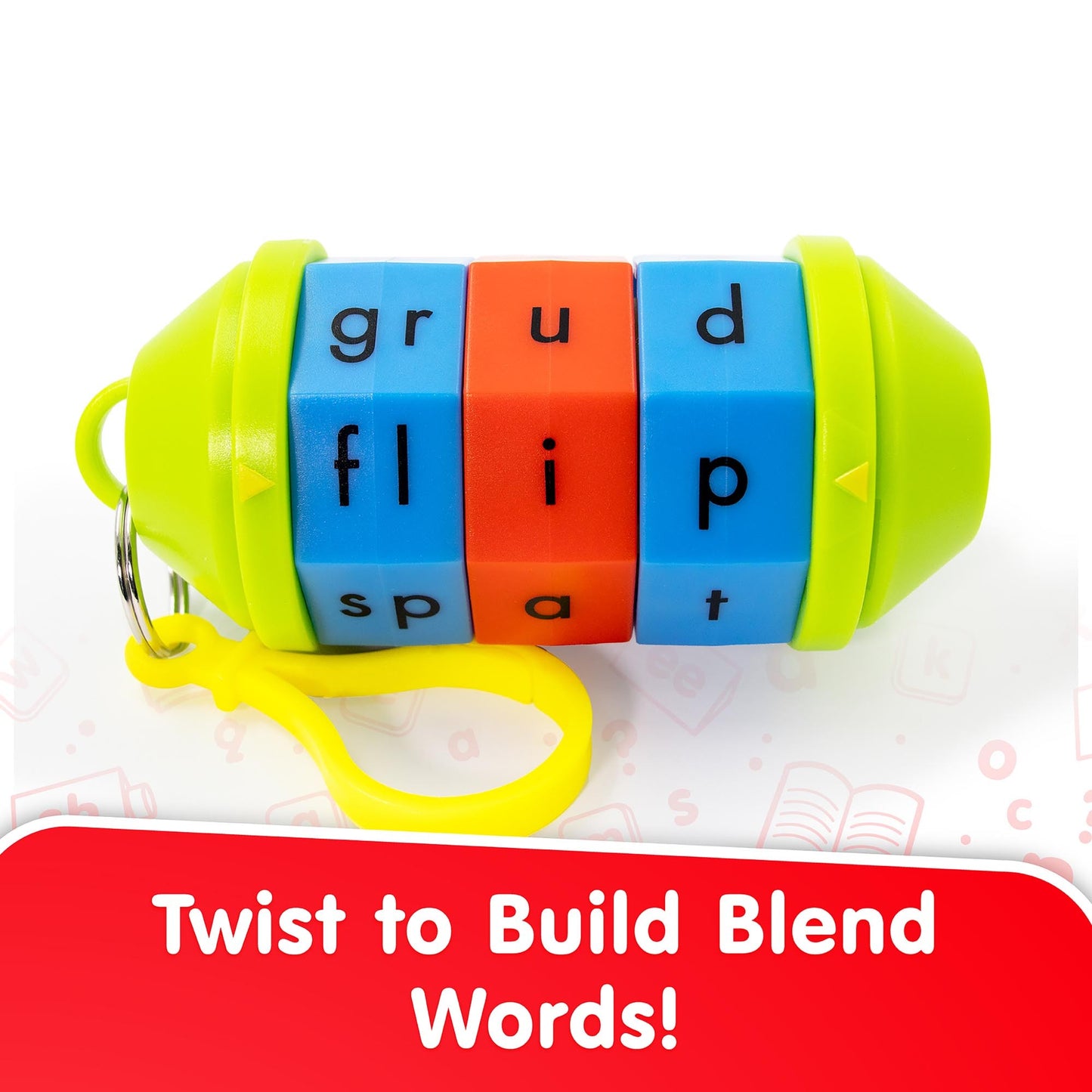 Junior Learning Word Tumbler with colorful blue, orange, and yellow rotating cylinders showing letter blends for buil...