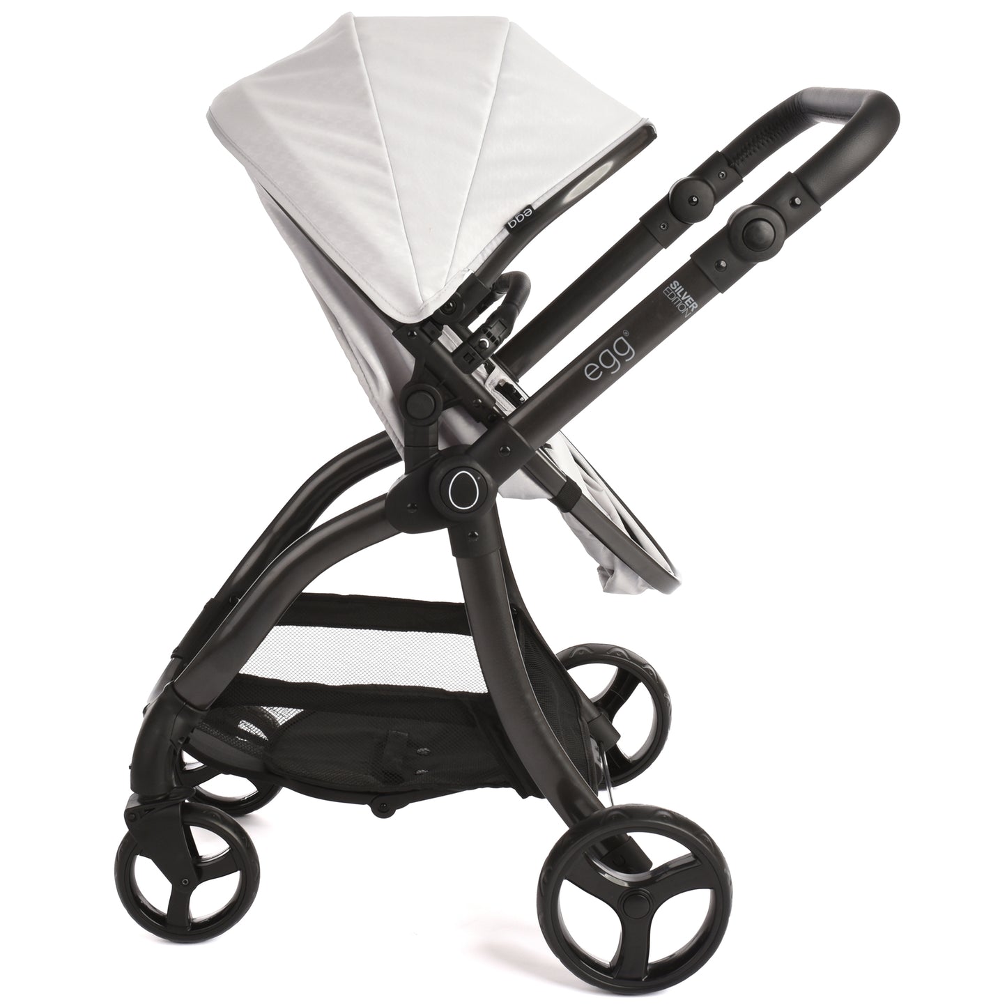 Roma egg Doll Pram Feather with white canopy and black frame