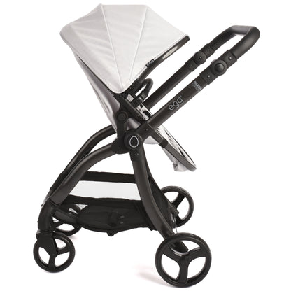 Roma egg Doll Pram Feather with white canopy and black frame