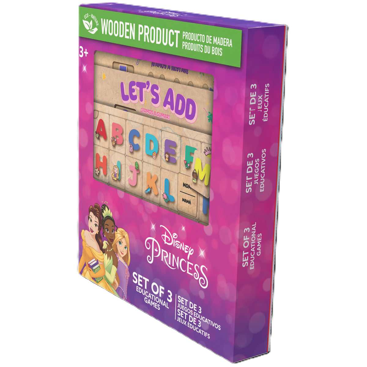 Disney Princess Set of 3 Educational Games wooden toy with alphabet letters