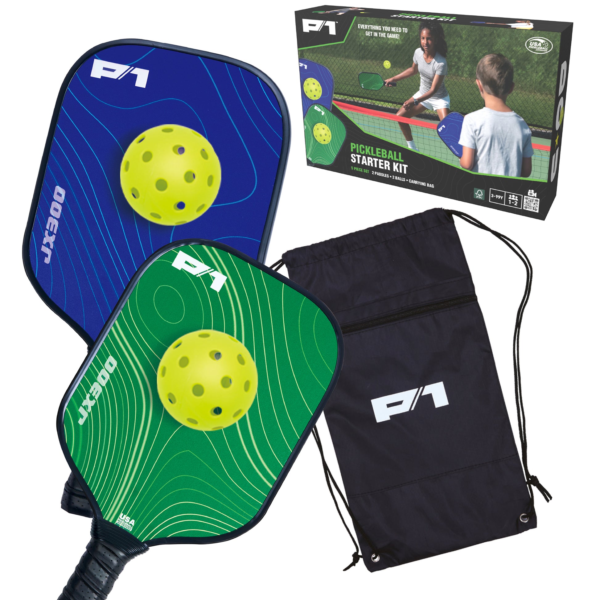Do-U-Play Pickleball Starter Kit with 2 paddles, 2 yellow balls, net and carrying bag