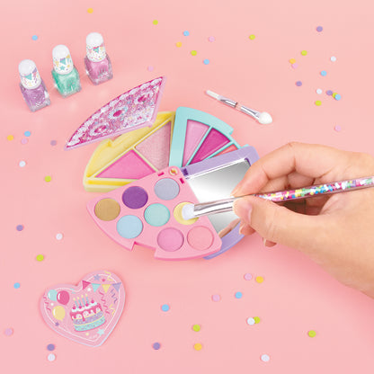 That Takes the Cake! Cosmetic Palette with colorful eyeshadows, brushes, and nail polish set