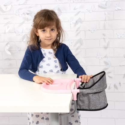 Bayer Design Dolls Table Seat in pink and grey with butterfly pattern