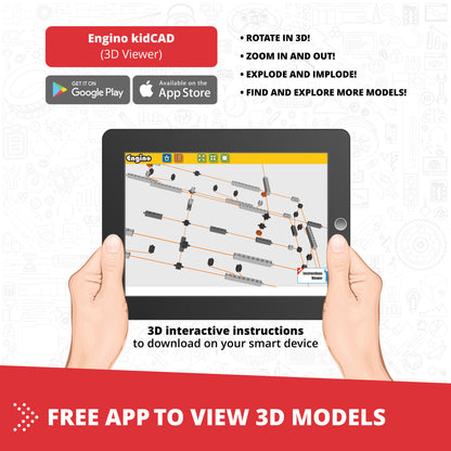 Engino Creative Builder 10-In-1 Vehicles Set with 50 pieces shown in 3D interactive viewer app