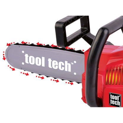Tool Tech Construction Set red chainsaw toy with black handle and gray blade guard labeled 'tool tech'
