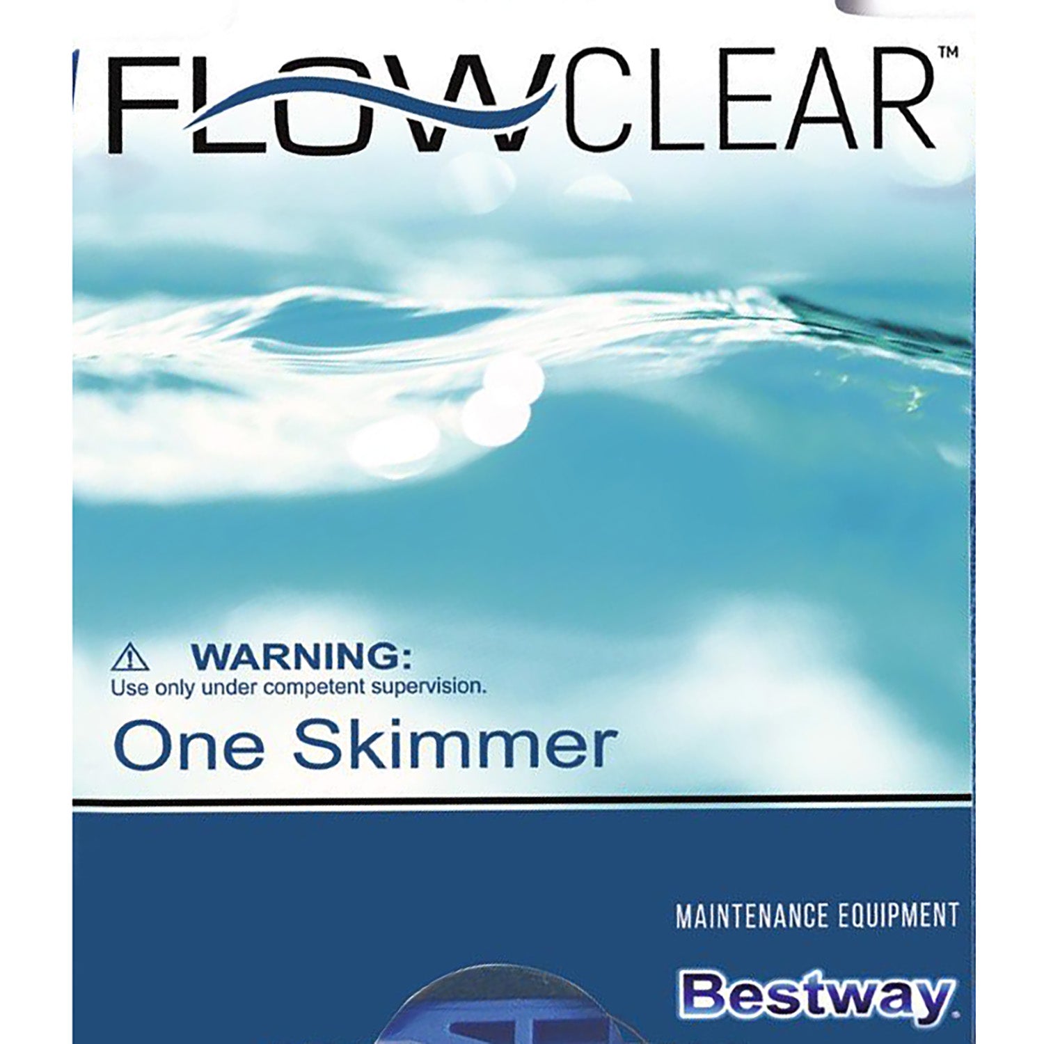 Flowclear One Skimmer pool cleaning net with blue and white design