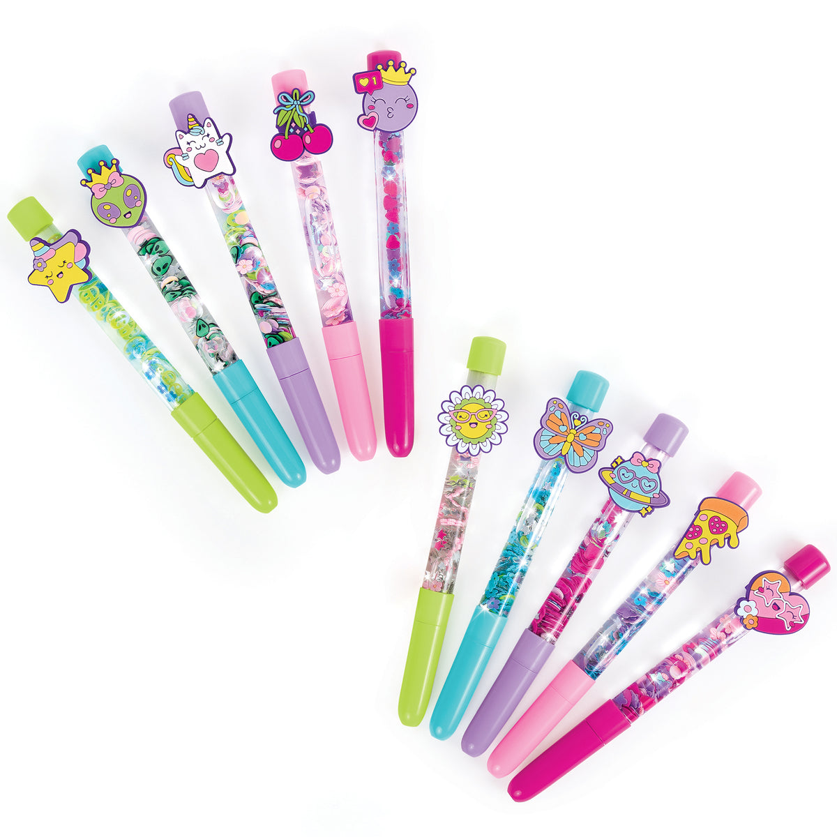 Make It Real Write in Style Pen Creation Station with 10 colorful floaty character pens in pink, purple, blue, and green