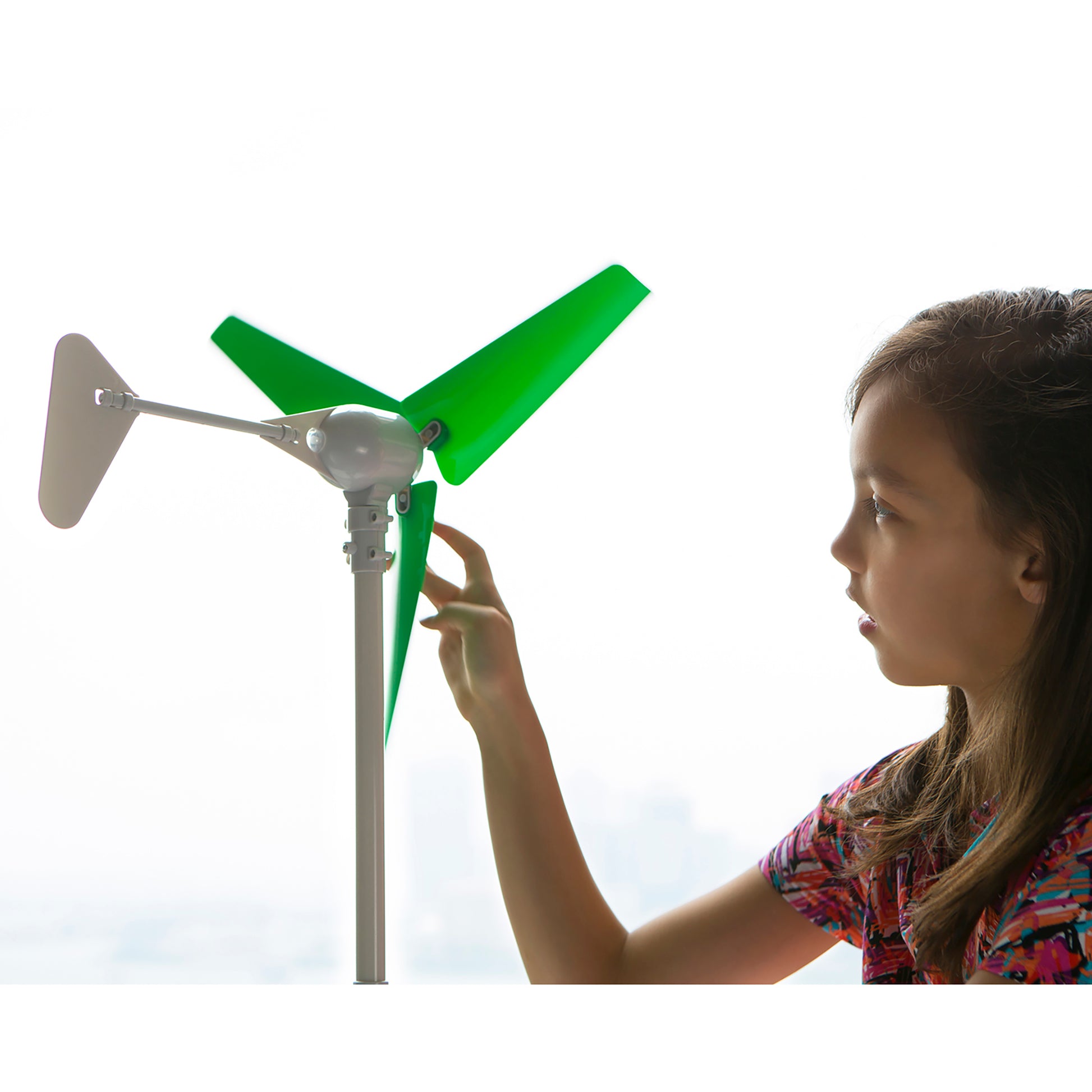 Green Science Wind Turbine toy with green blades and gray base