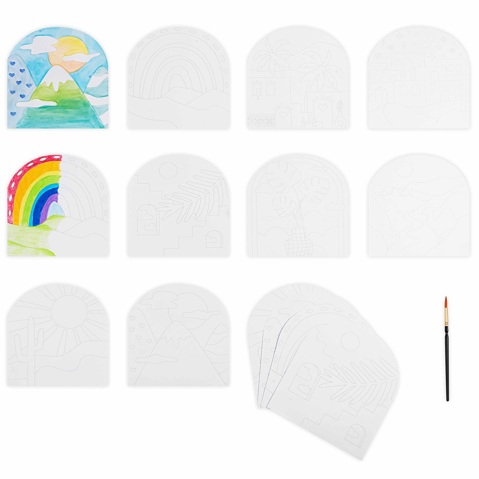 Mixed Media Coloring Pad: Boho with 10 pre-sketched pages and paintbrush