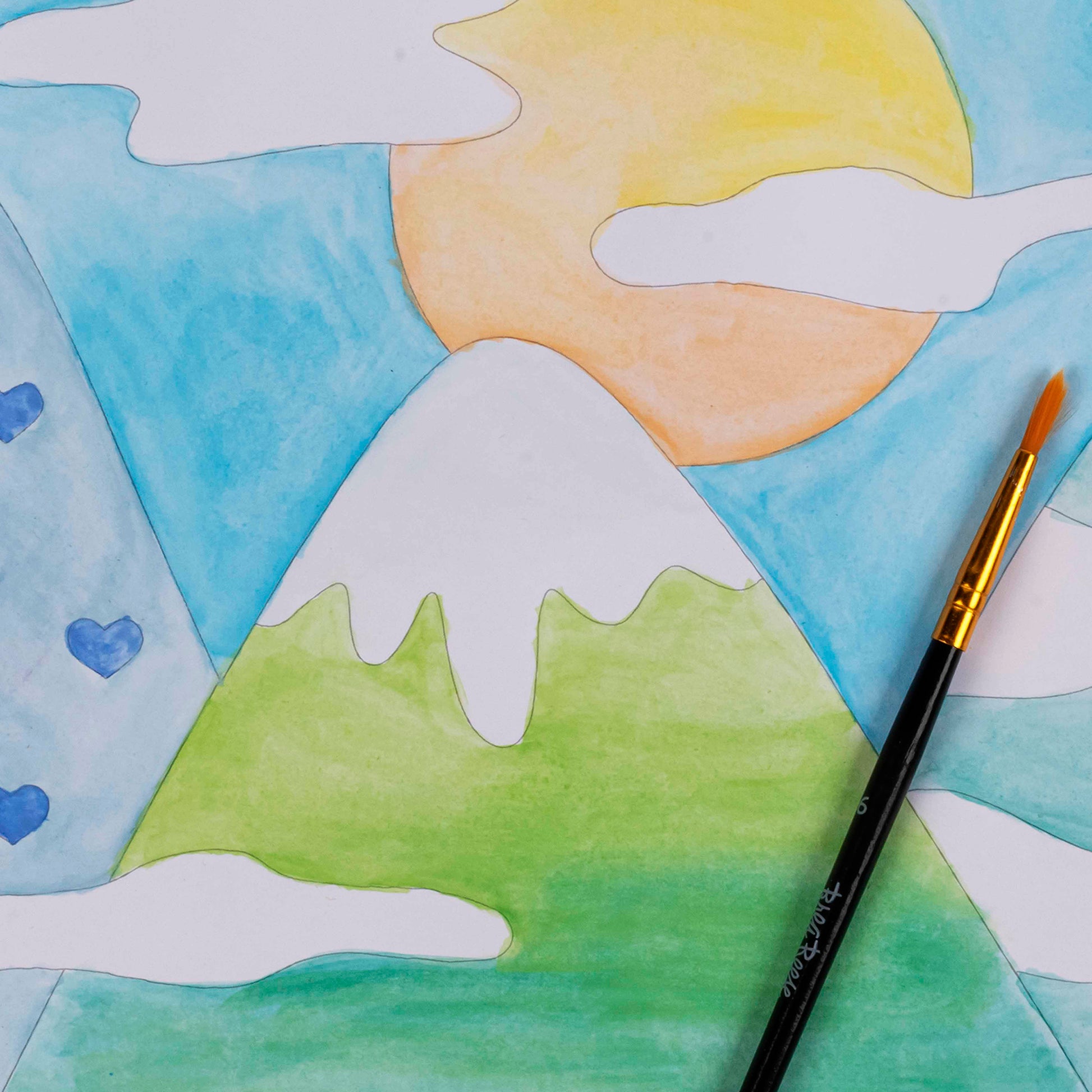 Mixed Media Coloring Pad: Boho with watercolor paints in blue, green, and yellow tones