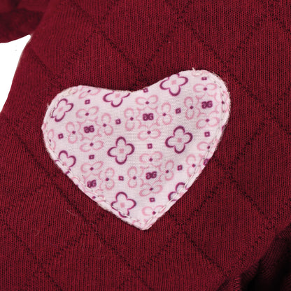 Jubilee Muffin Doll 13 inch soft plush toy with pink patterned heart on burgundy fabric