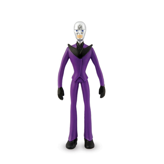Hawk Moth action figure in purple suit with black collar and gloves, silver mask with blue eyes, posed against white background