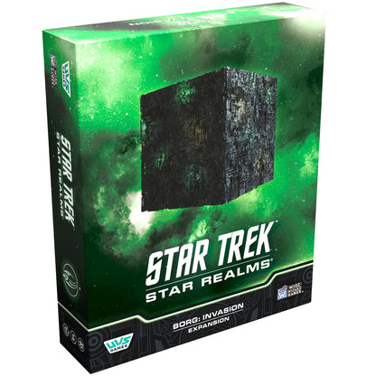 Star Trek Star Realms Borg Invasion Expansion card game box with green nebula design and black Borg cube