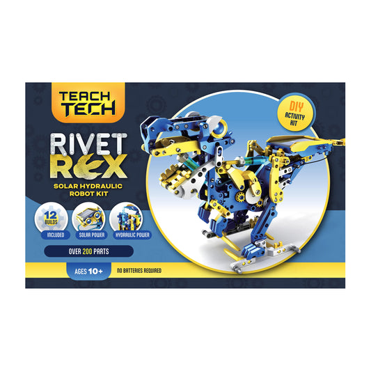 Teach Tech Rivet-Rex Solar Hydraulic Robot Kit with blue and yellow parts