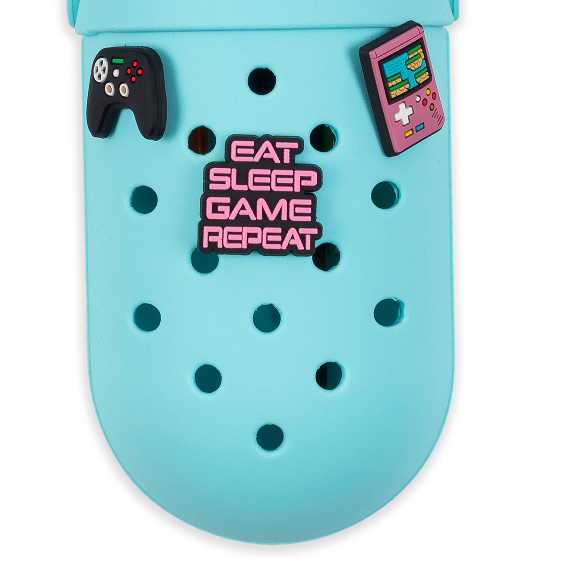 Charm Pencil Case Gaming Teal with controller and handheld game designs
