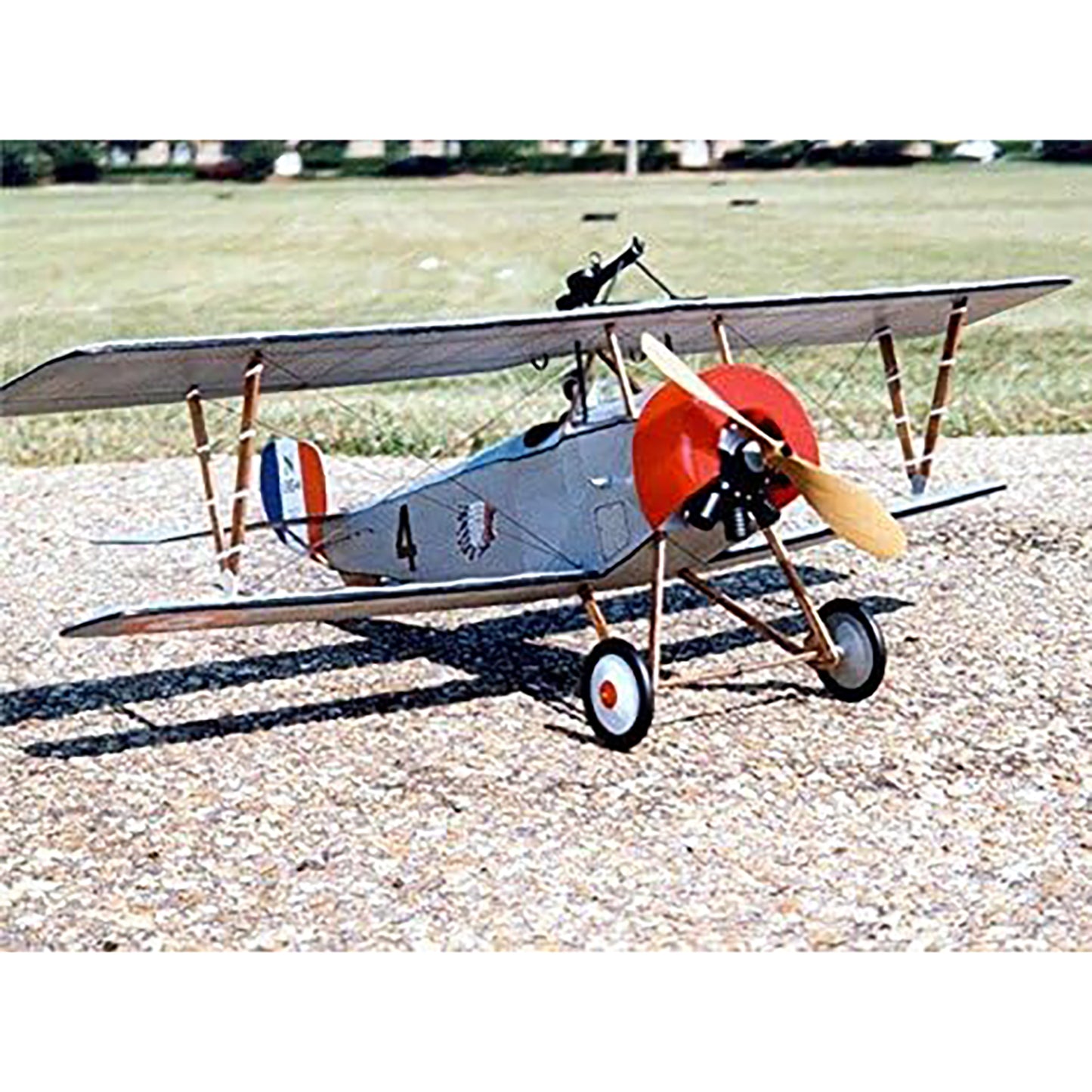 Guillow's Nieuport II WWI Fighter Plane balsa wood model kit with red and blue finish