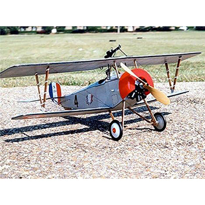Guillow's Nieuport II WWI Fighter Plane balsa wood model kit with red and blue finish