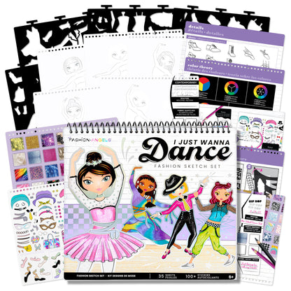 Fashion Angels I Just Wanna Dance Sketch Set with colorful stickers and design sheets