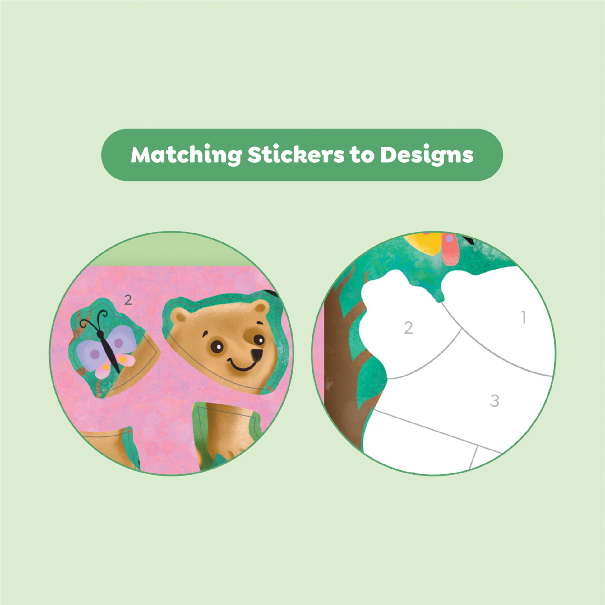 Tiger Tribe Sticker by Numbers Animal Adventure set showing pink design circle with bear and butterfly stickers and g...