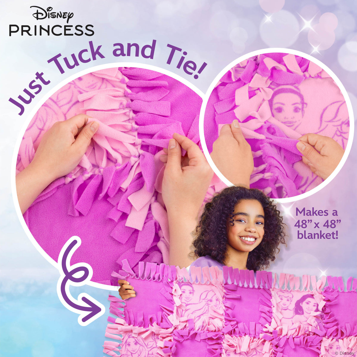 Disney Princess No-Sew Blanket Kit with pink fleece and tuck-and-tie strips