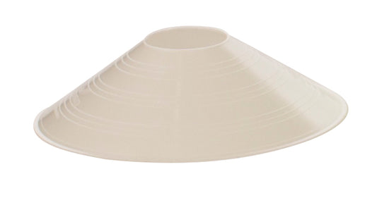 Cream-colored saucer cone marker with ribbed sides, 7 inches diameter, used for agility training drills