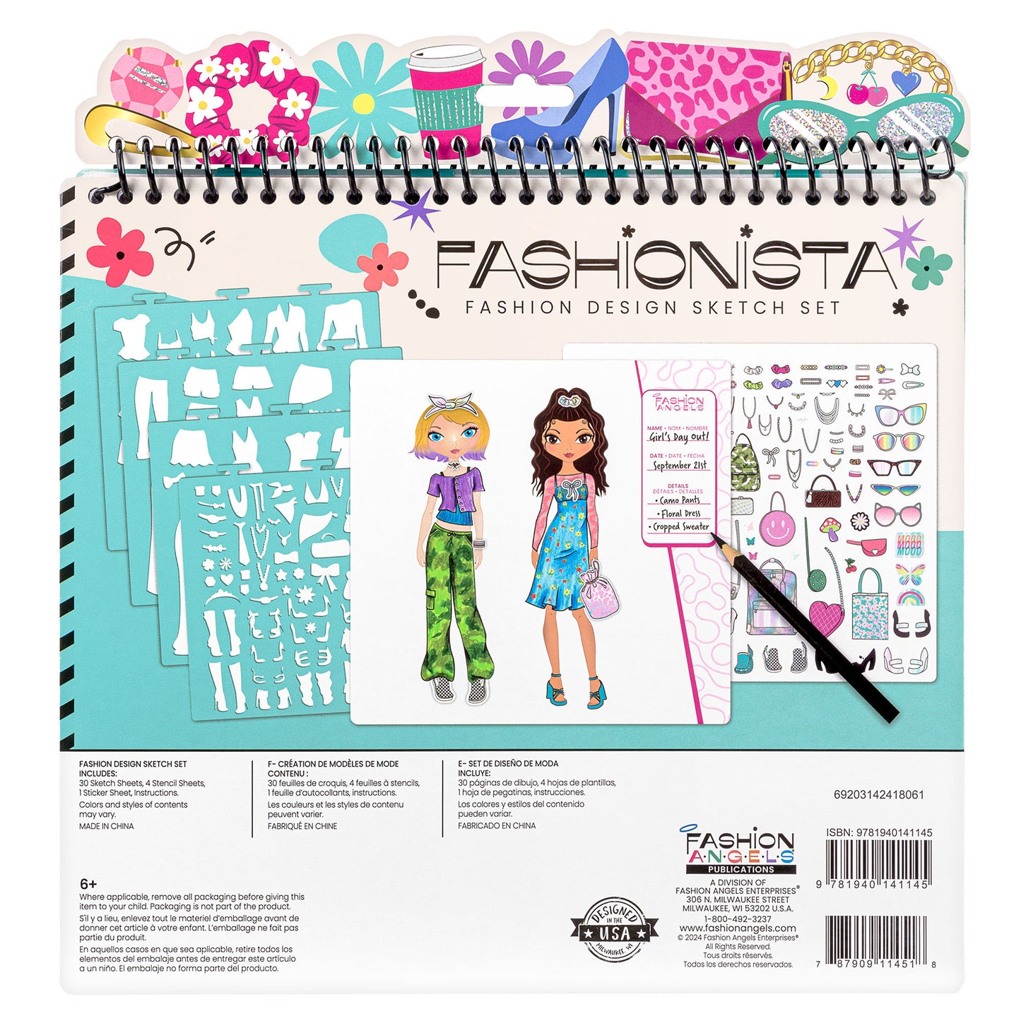 Creative Kids Fashionista Sketch Portfolio Set with Stencils, Stickers, and Markers
