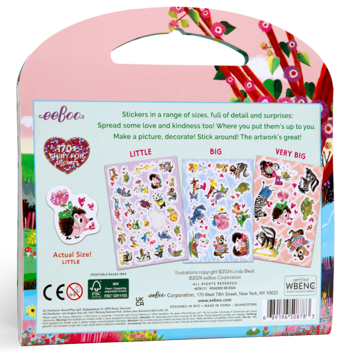 eeBoo Love Stickers pack with 170+ animal and heart designs in shiny foil, three size options