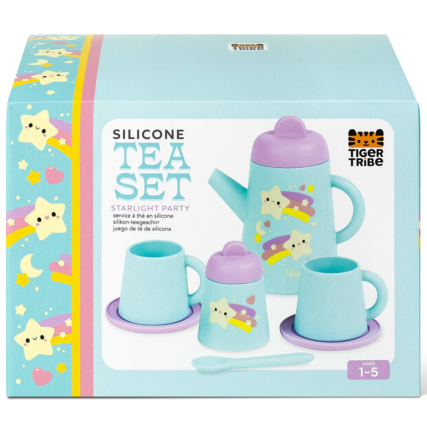 Tiger Tribe Silicone Tea Set Starlight Party 9pc turquoise purple toddler toy