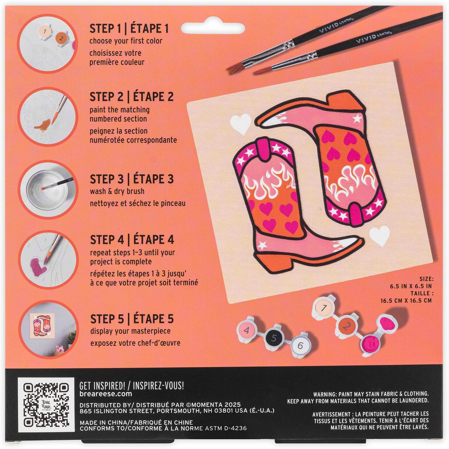 Mini Paint By Number Cowgirl Boot craft kit with pink and orange boots
