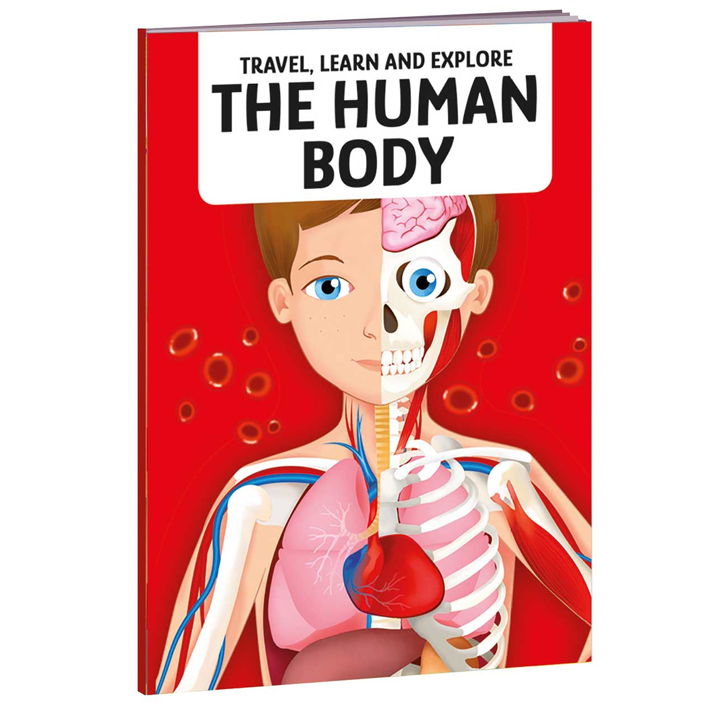 TLE: The Human Body educational book with anatomical illustrations on red cover
