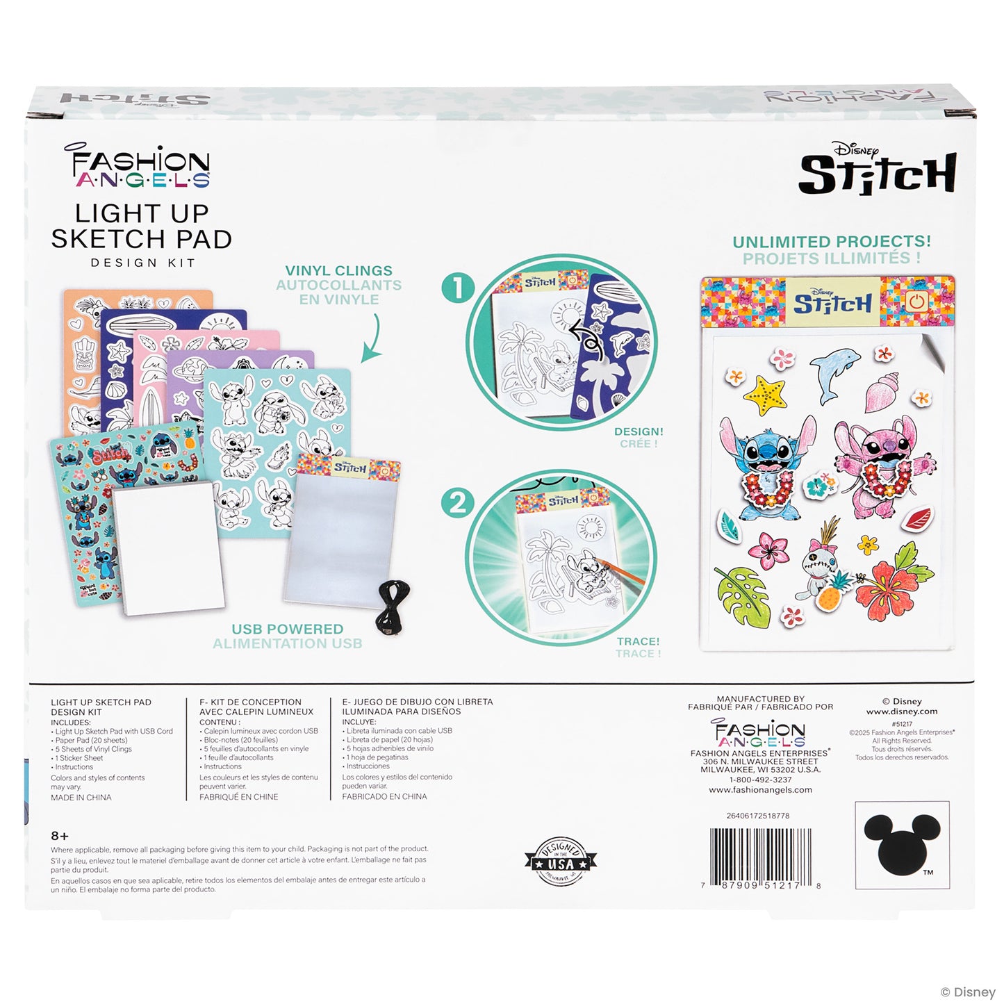Disney Stitch Light-Up Sketch Pad Design Kit with vinyl clings and USB power