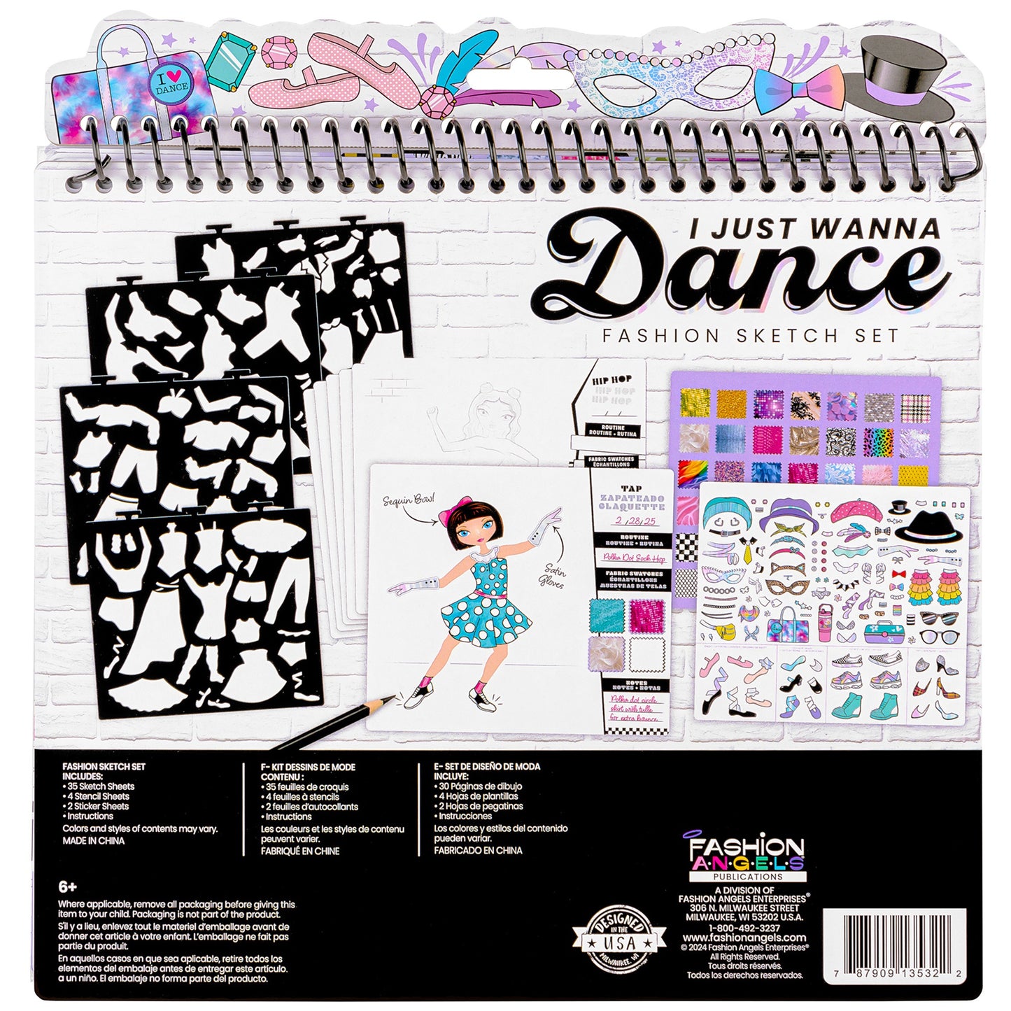 I Just Wanna Dance Fashion Sketch Set with stencils, stickers, and colored pencils