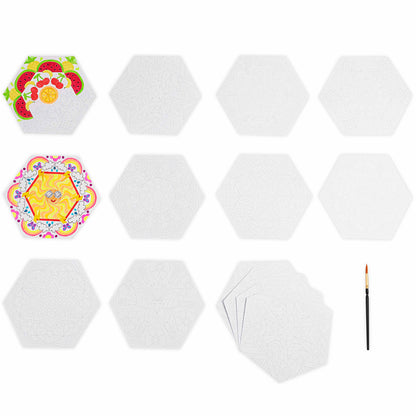 Mixed Media Coloring Pad: Mandala with hexagonal pages and paintbrush
