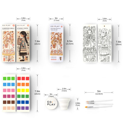COIPLAY Watercolor Art Kit Fairytale Princess with coloring pages, paint palette, and brushes