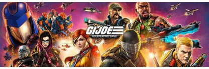 G.I. Joe Roleplaying Game promotional banner featuring armed military characters, explosions, aircraft, and the G.I. Joe logo on a purple and orange gradient ba