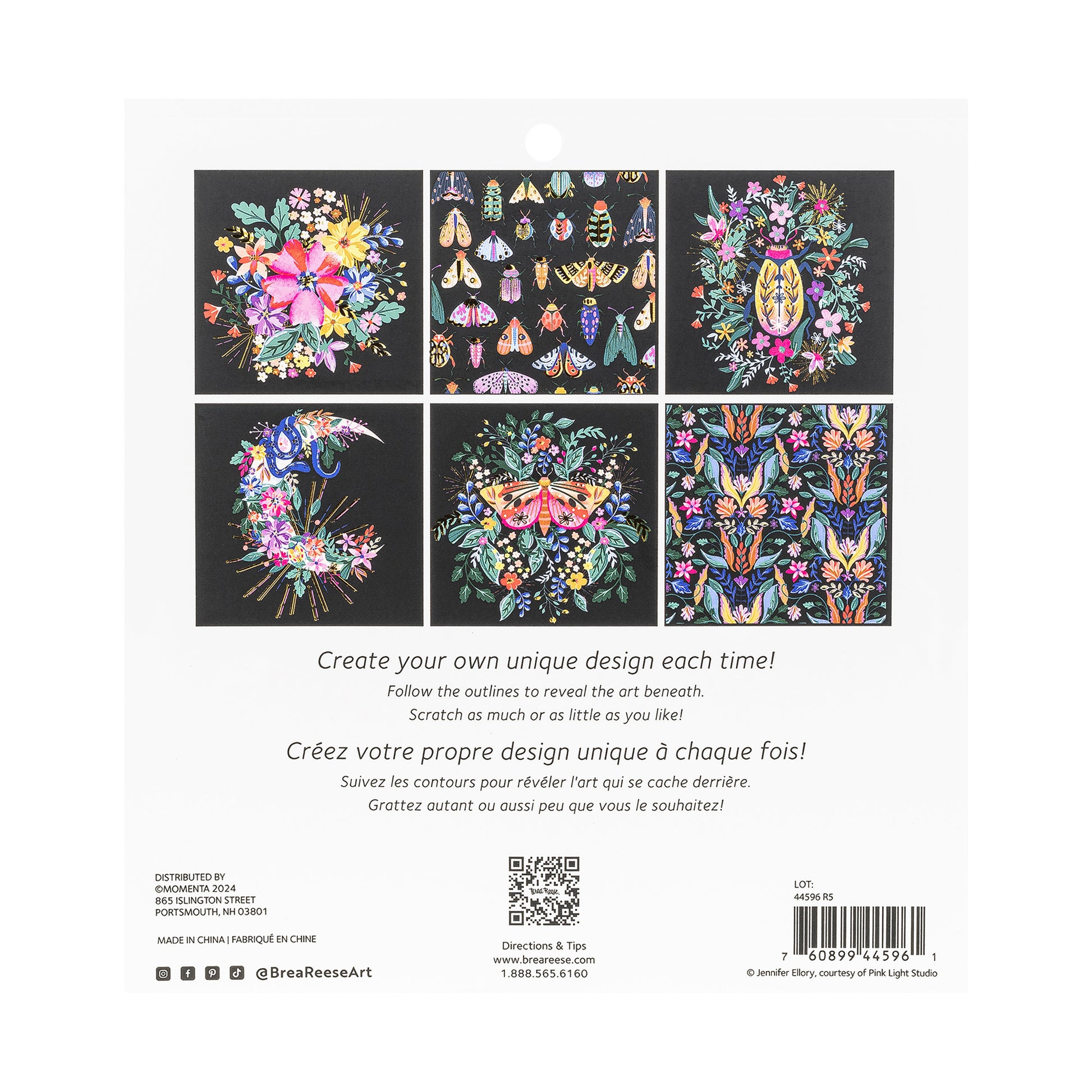 Scratch Art Paper Pad Mystical with colorful floral and insect designs on black