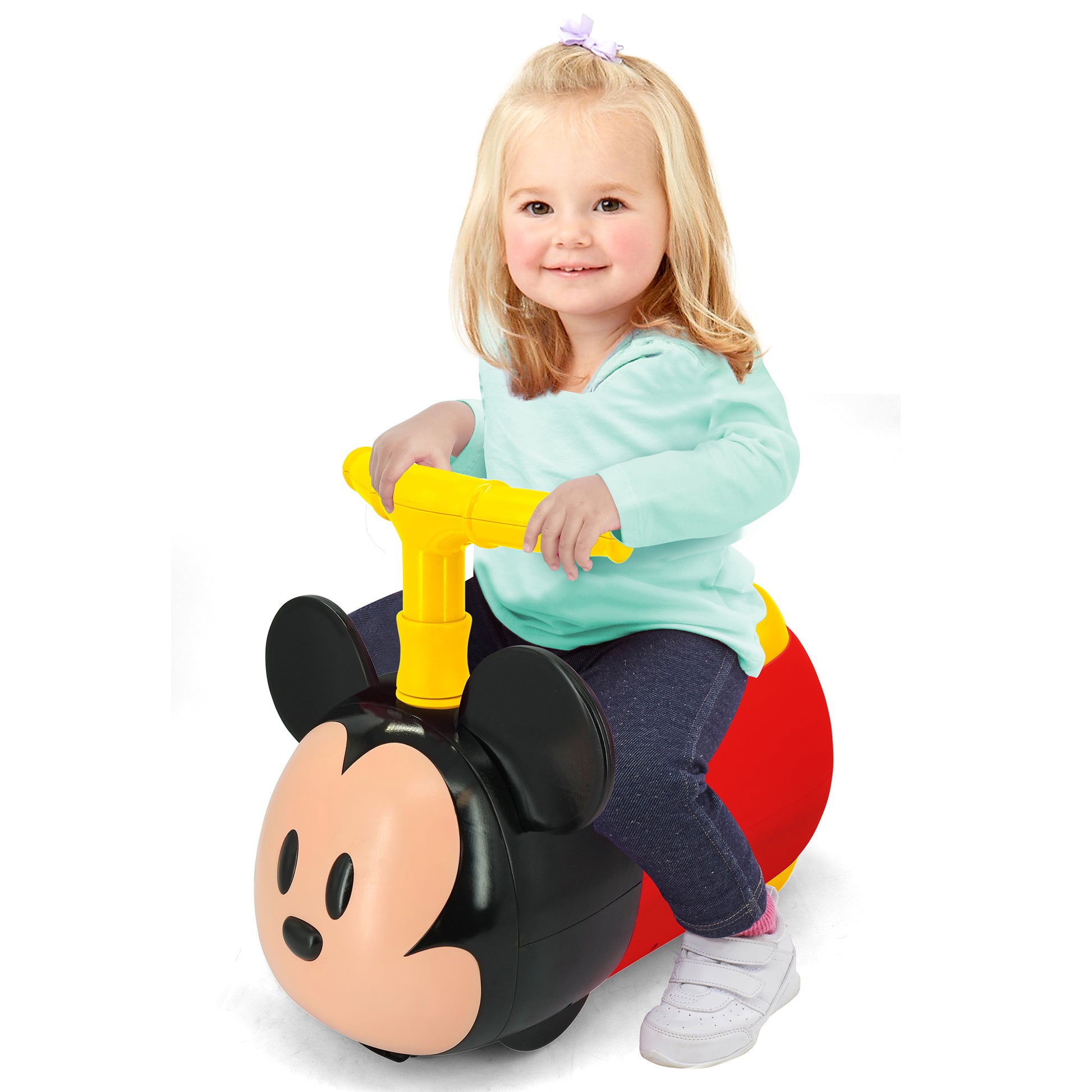 Kiddieland Zoom Zoom Mickey Ride-On with lights and sounds, red and yellow