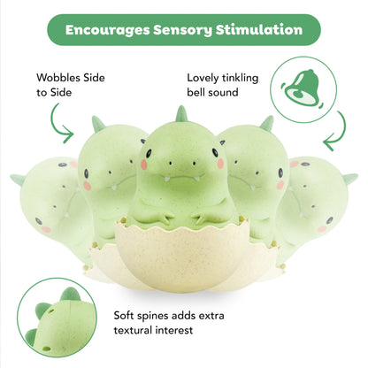 Tiger Tribe Roly Poly Dino green sensory toy with soft spines and tinkling bell sound