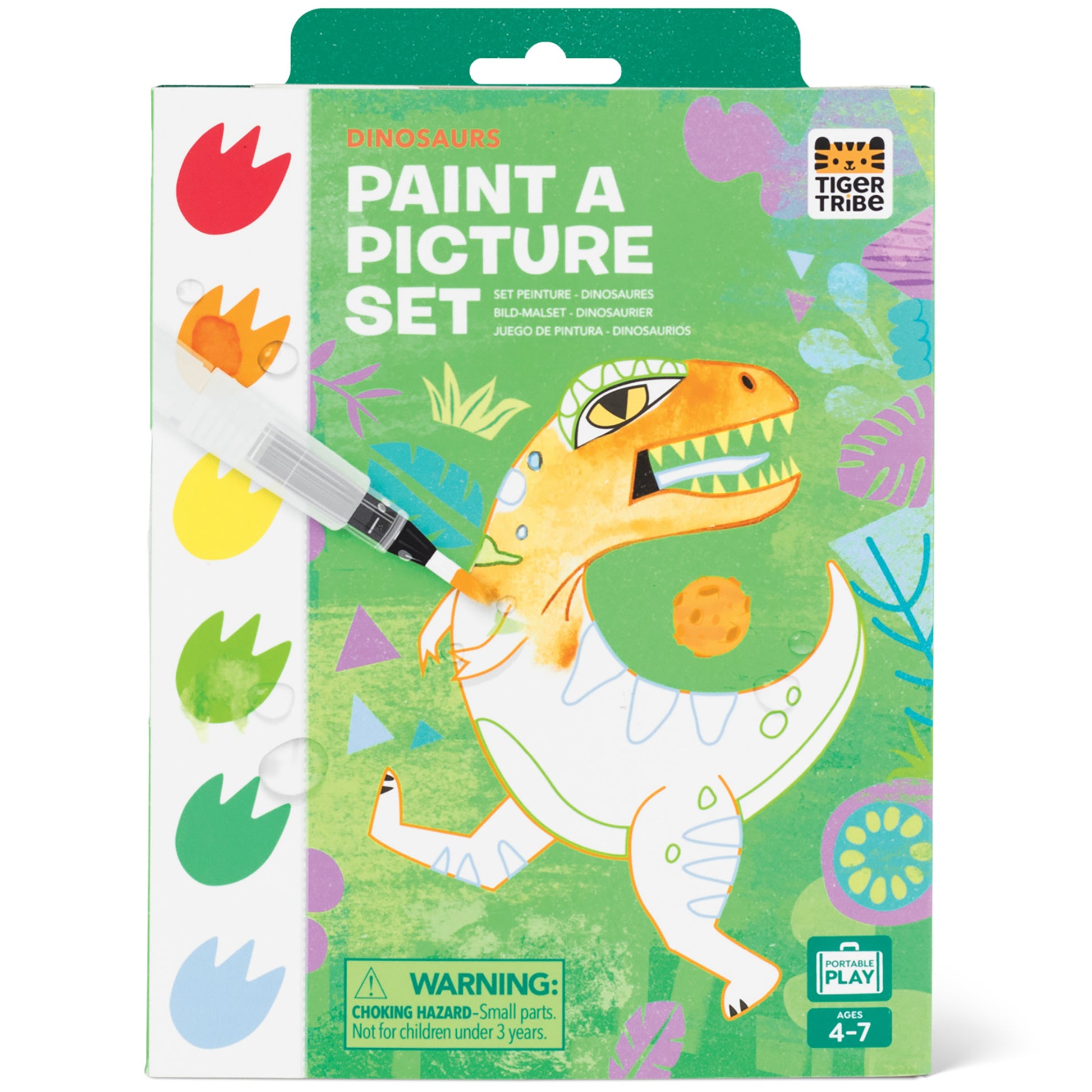 Tiger Tribe Dinosaurs Paint a Picture Set with watercolor palette and brush for ages 4-7