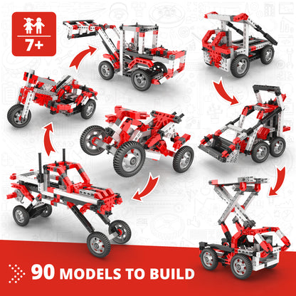 Engino Creative Builder 90-in-1 motorized red and white construction vehicle set for kids 7+