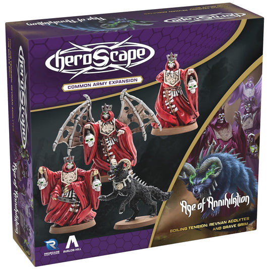 Heroscape Common Army Expansion: Revnan Acolytes & Grave Grim miniatures with red robes and dark beast figure