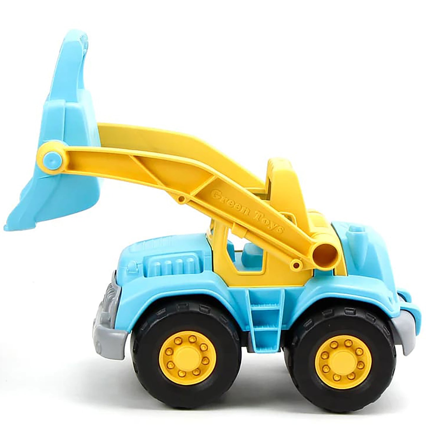 Blue and yellow Loader Truck toy with articulated arm and black wheels