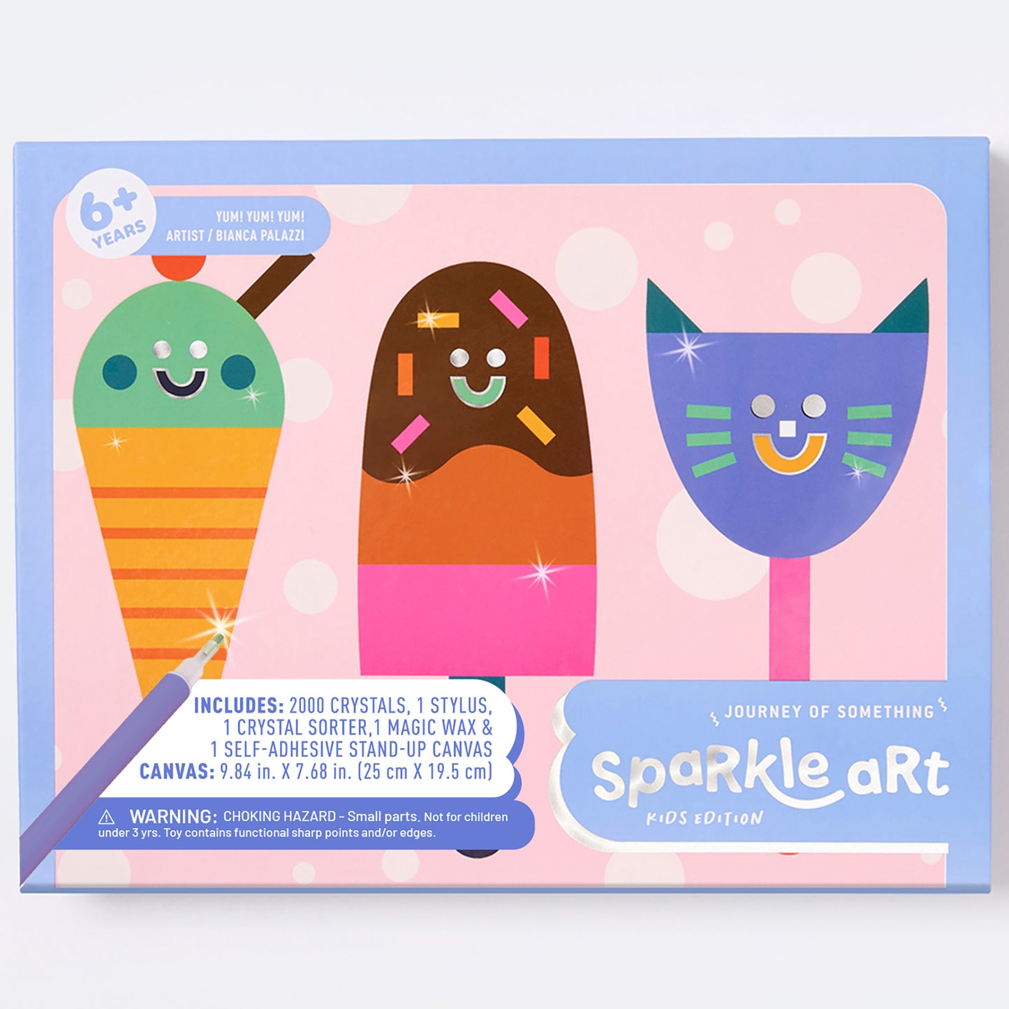 Sparkle Art Yum Yum Yum kids craft kit with colorful ice cream, popsicle and cat designs